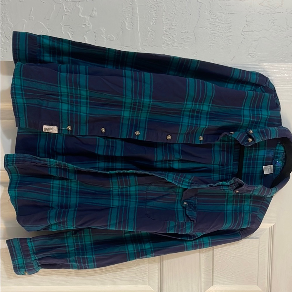 Divided Blue and Green Plaid Casual Button Down Shirt